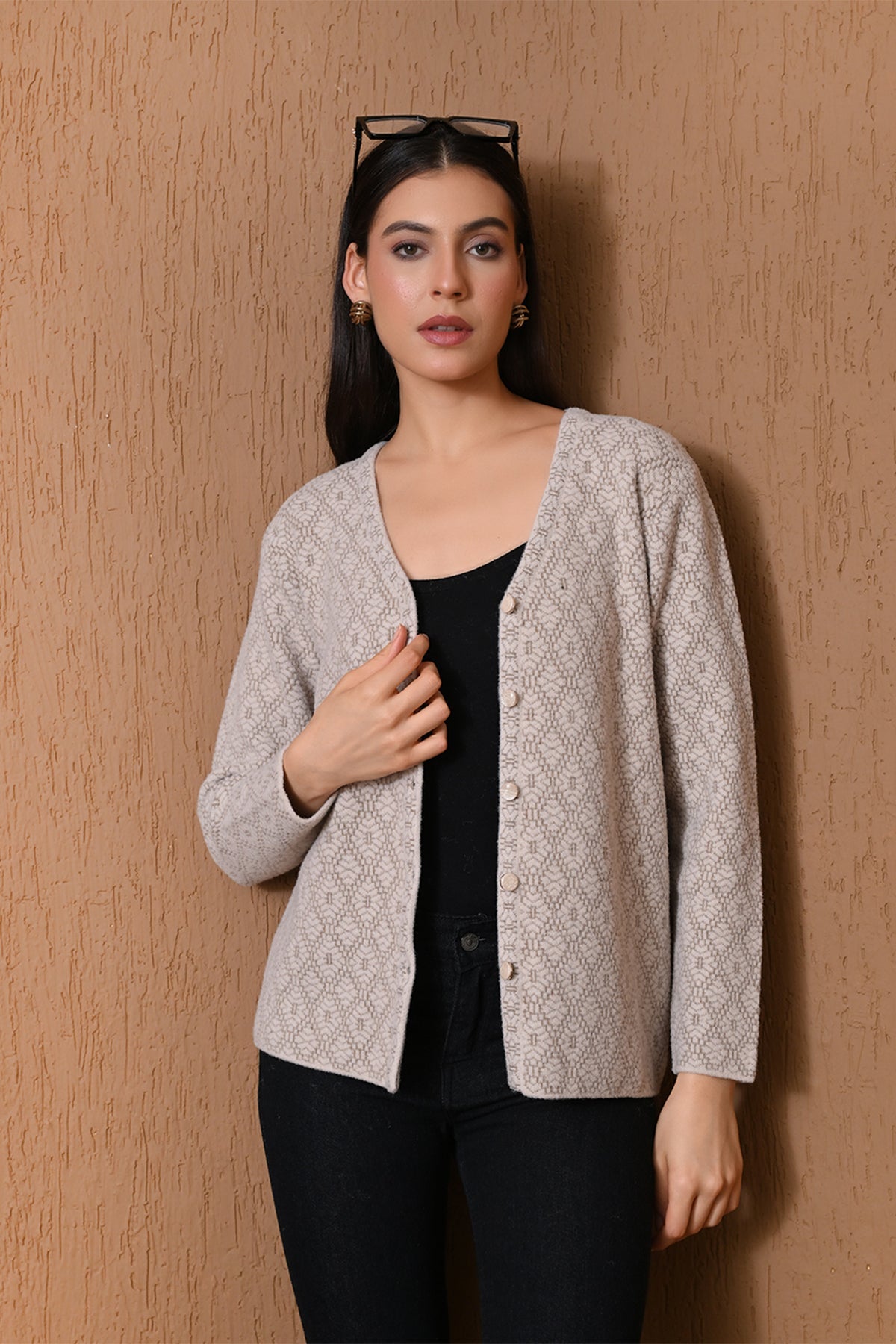 Winter Beige Intricate Knitted Cardigan