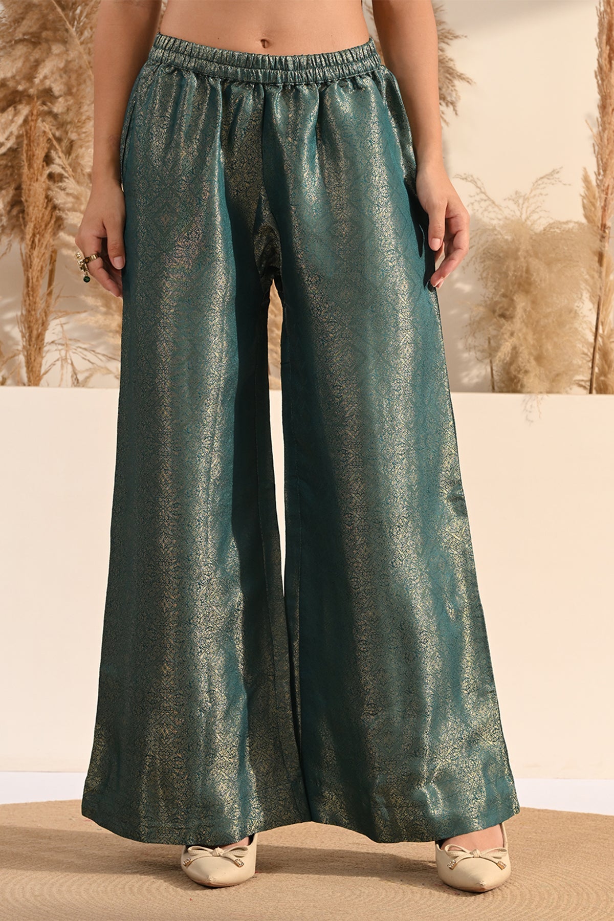 Peach Metallic Tissue Sequin A-Line Kurta Set