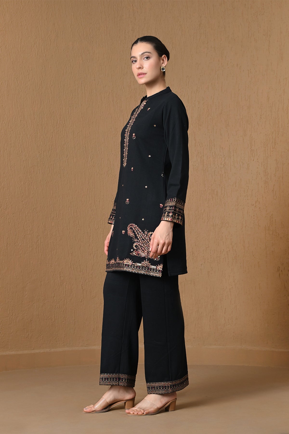 Winter Black Paisley Embroidered Woven Co-ord Set