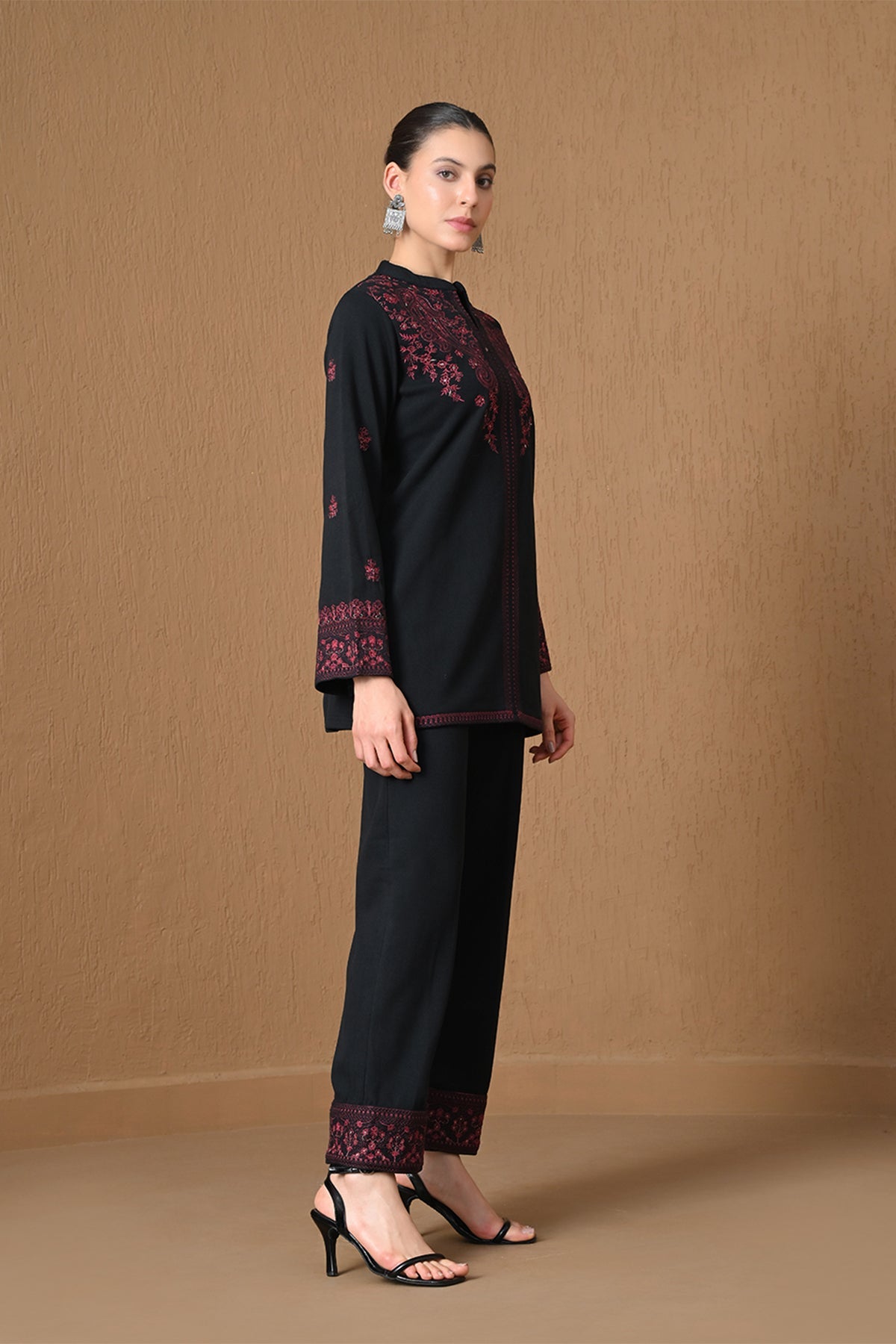 Winter Black Floral & Vine Embroidered Woven Co-ord Set
