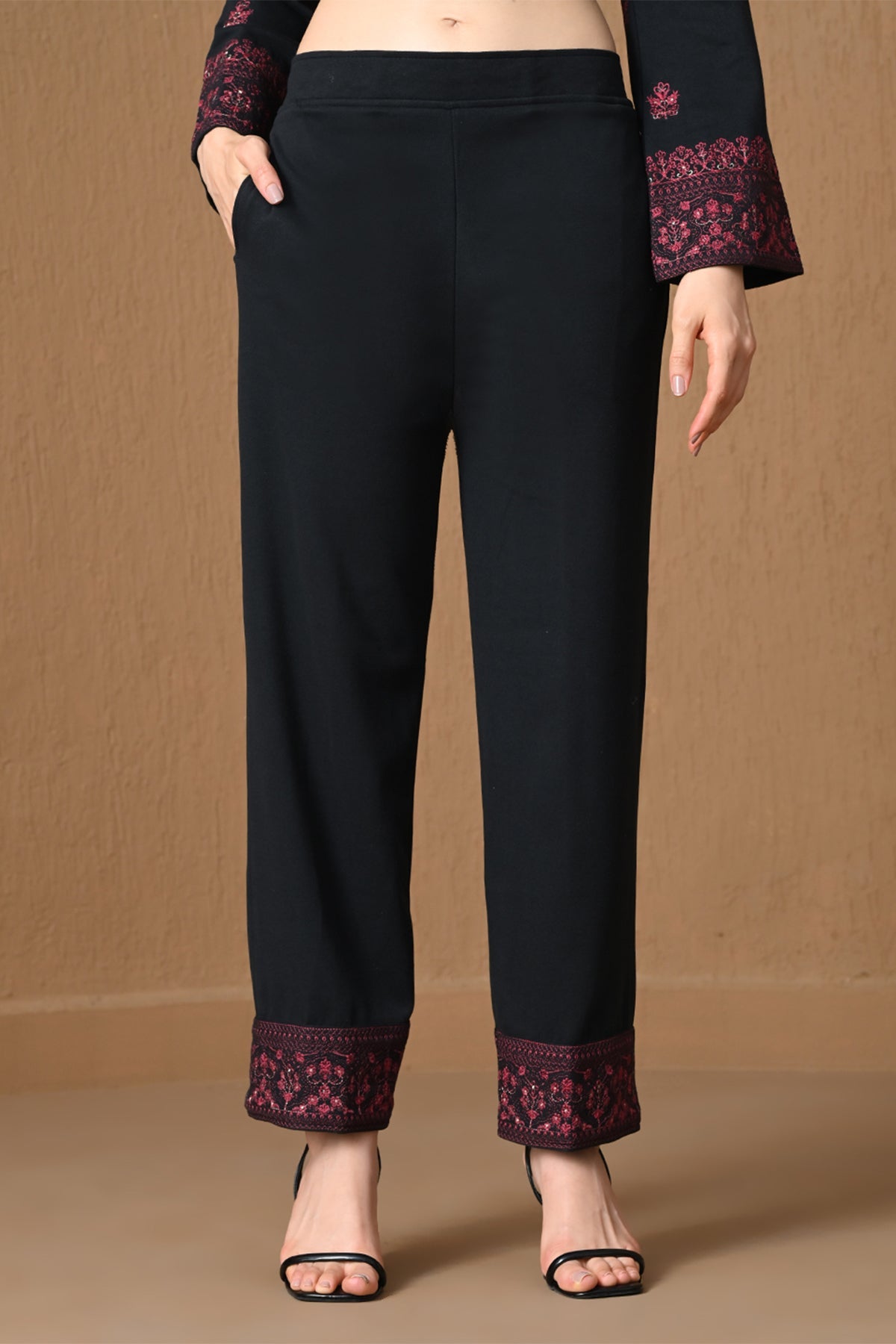 Winter Black Floral & Vine Embroidered Woven Co-ord Set