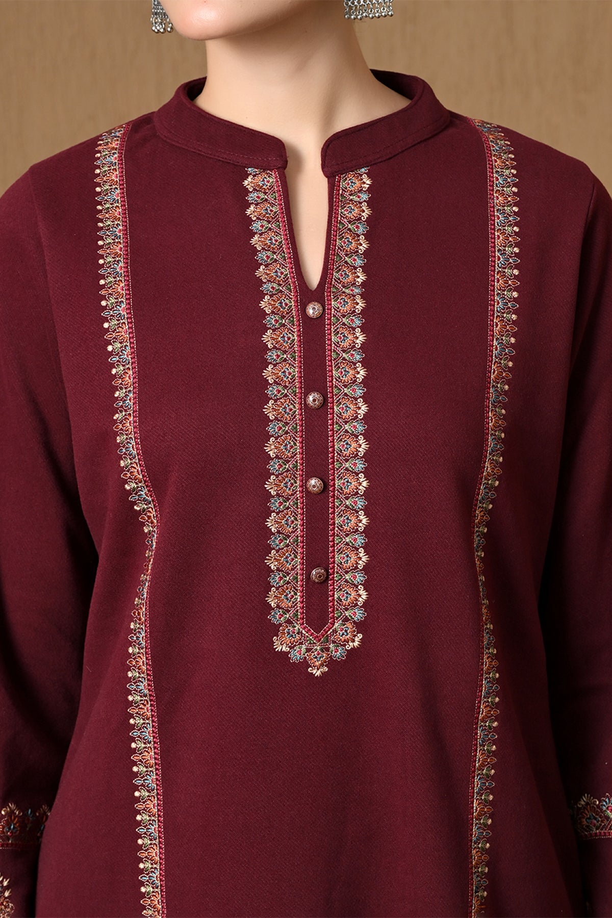 Winter Maroon Embroidered Woven Co-ord Set