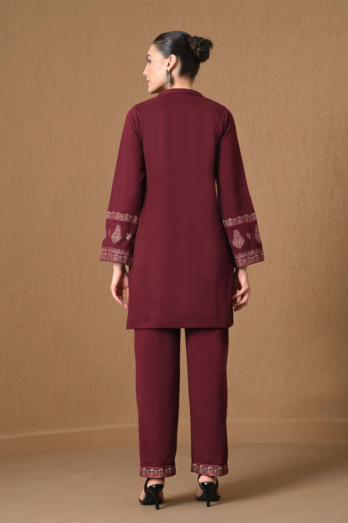Winter Maroon Embroidered Woven Co-ord Set