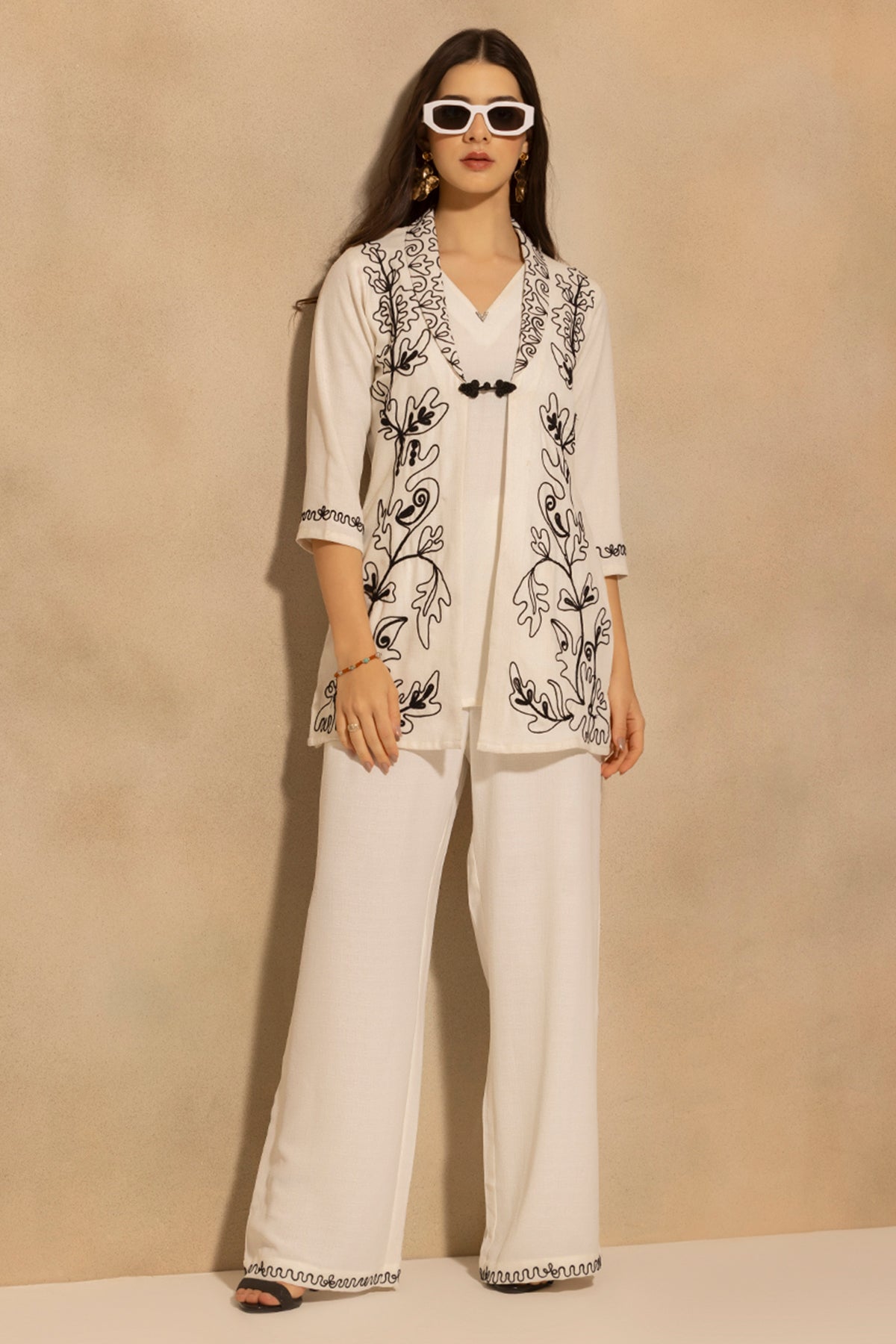 Cream Embroidered Co-Ord Set