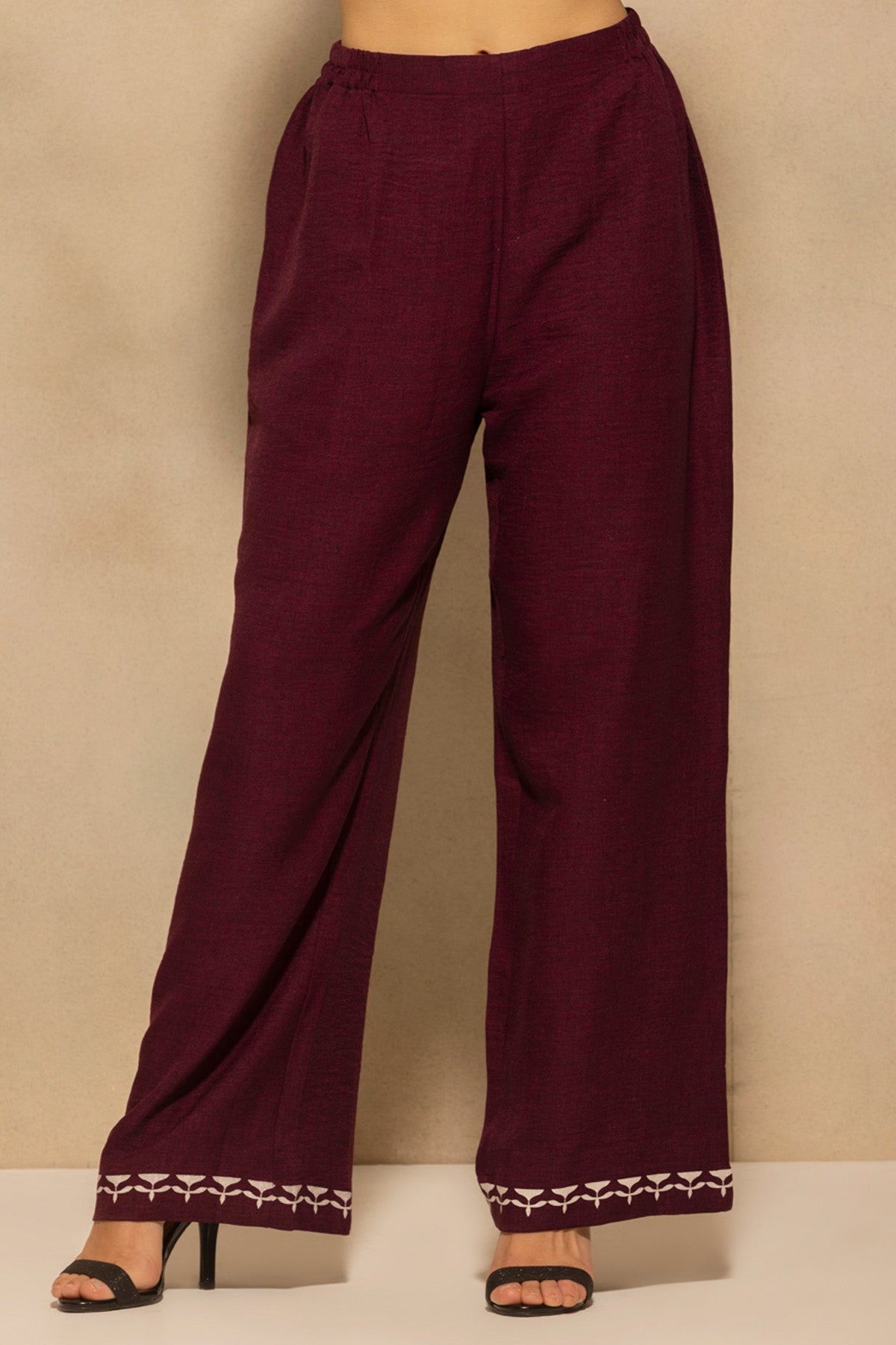Wine Plum Printed With Stone Embellishments Co-Ord Set