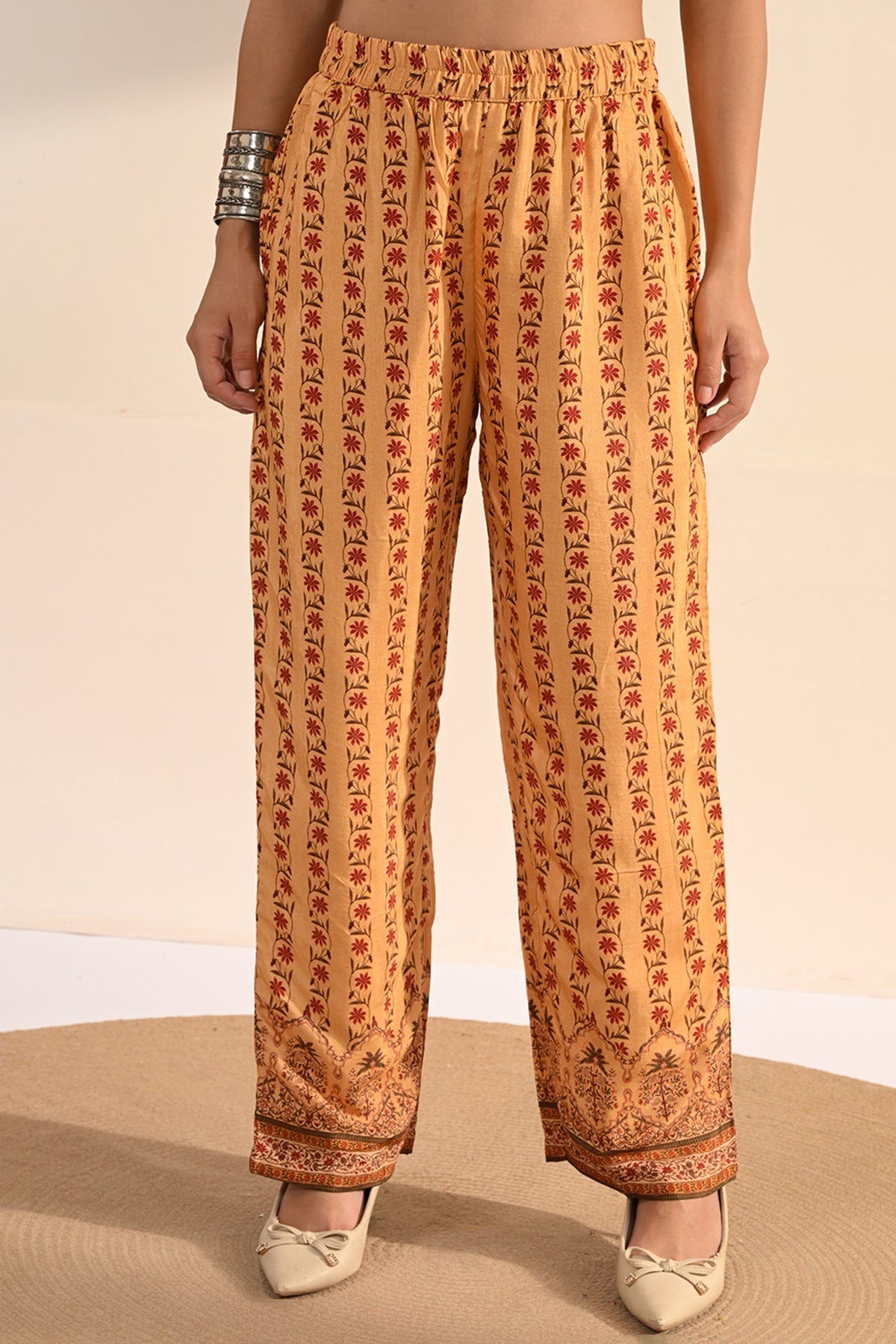 Beige Kalamkari Printed 3 Pcs Kurta Set