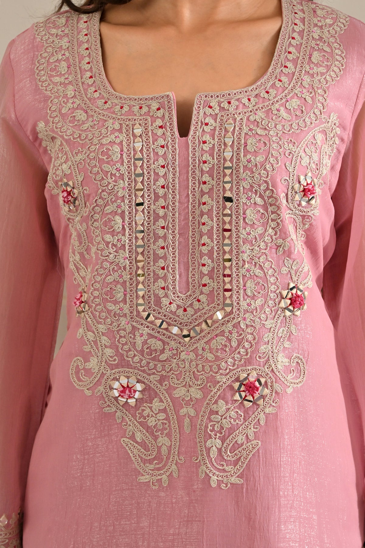 Soft Pink Embellished 3 Pcs Kurta Set