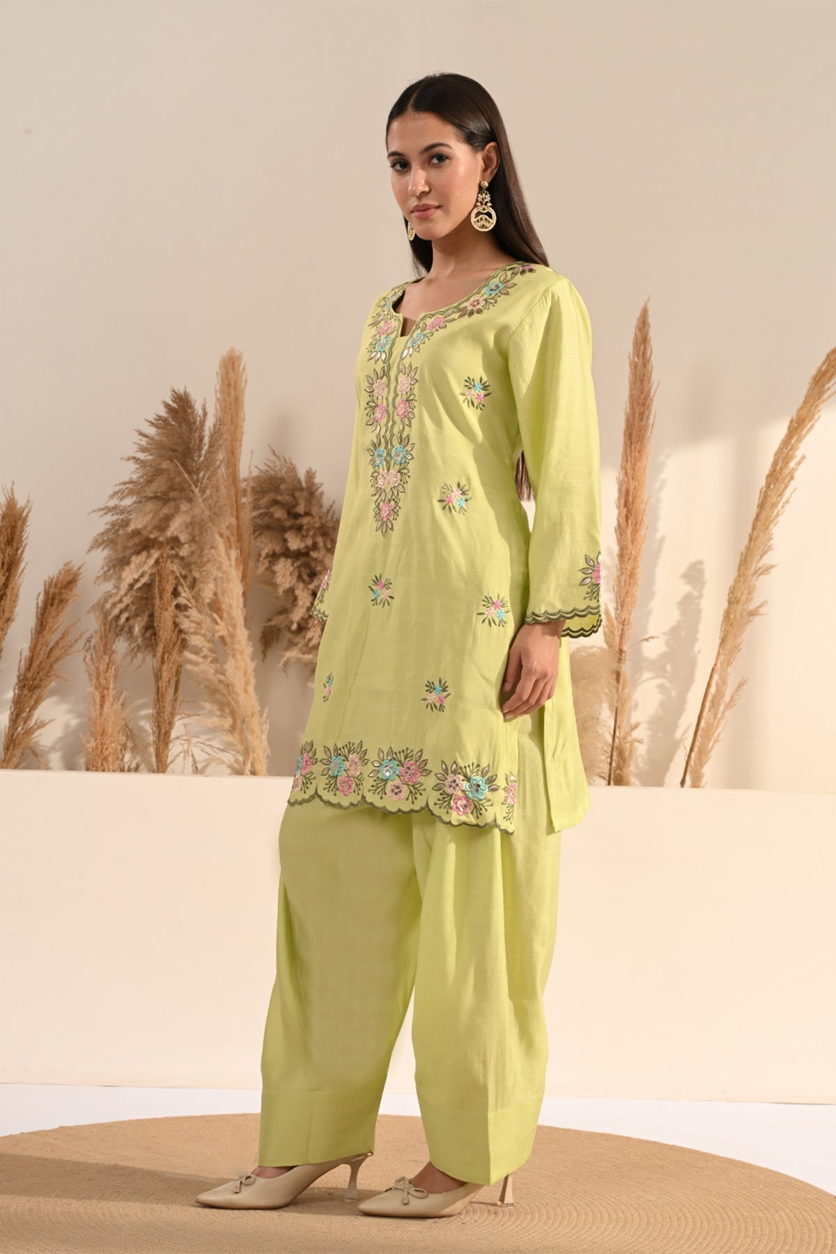 Green Floral Embroidered Co-Ord Set