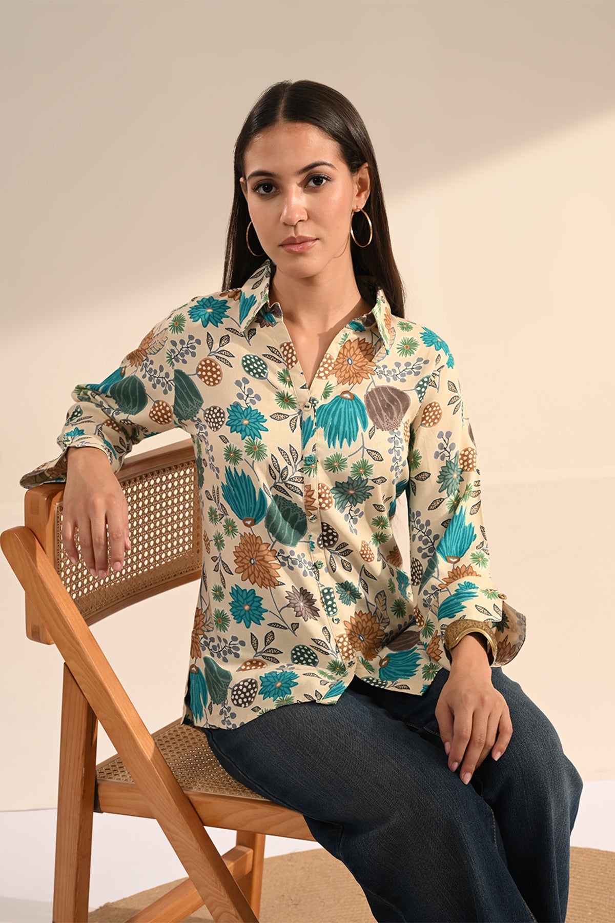 Cream Floral Printed Top