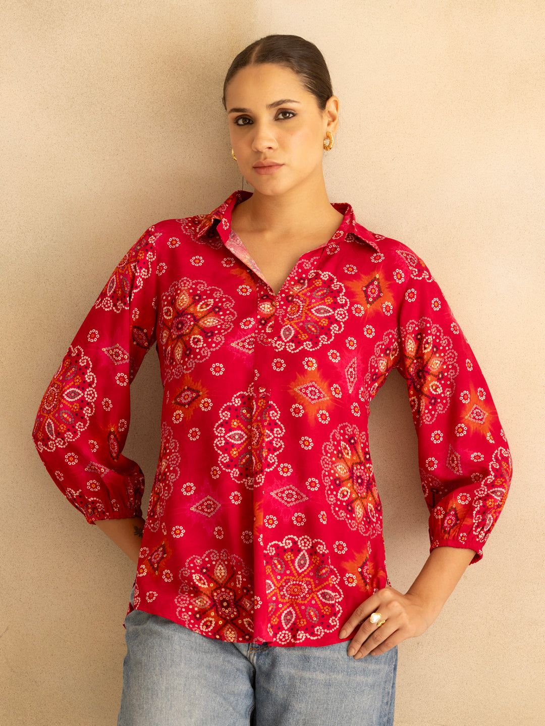 Pink Bandhani Print Top