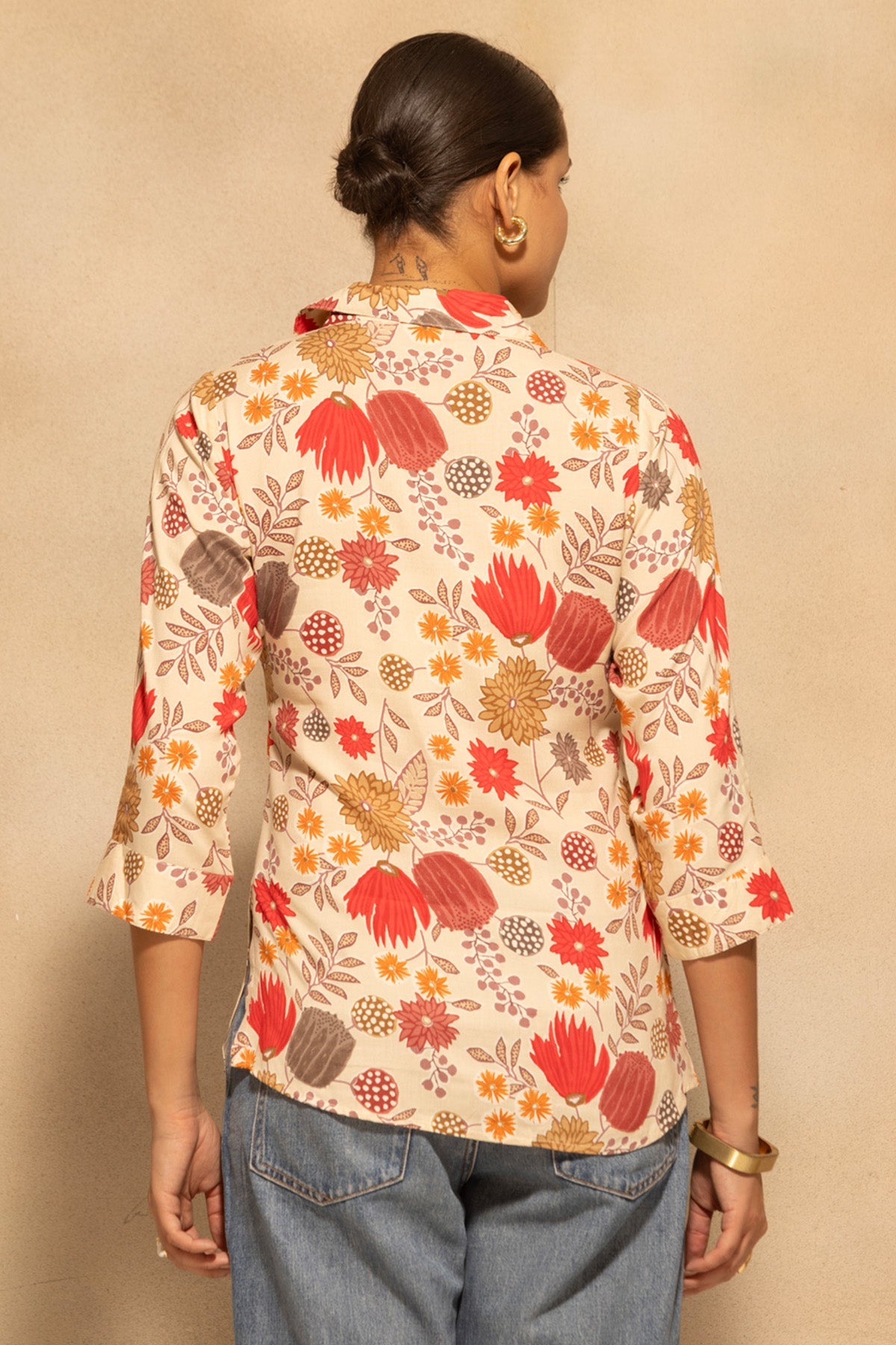 Cream Floral Botanical Printed Top