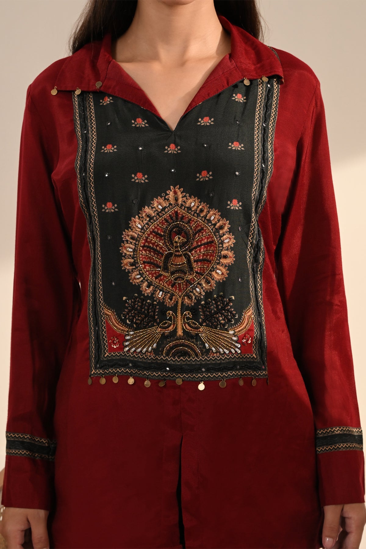 Maroon Embroidered Co-ord Set