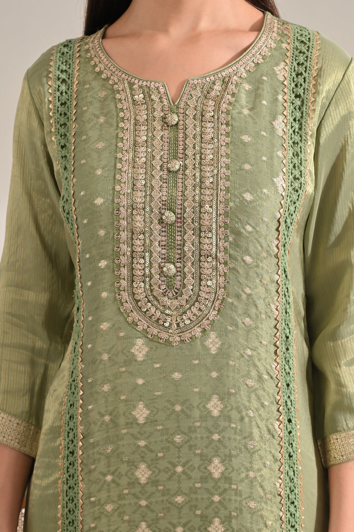 Green Embellished 3 Pcs Kurta Set
