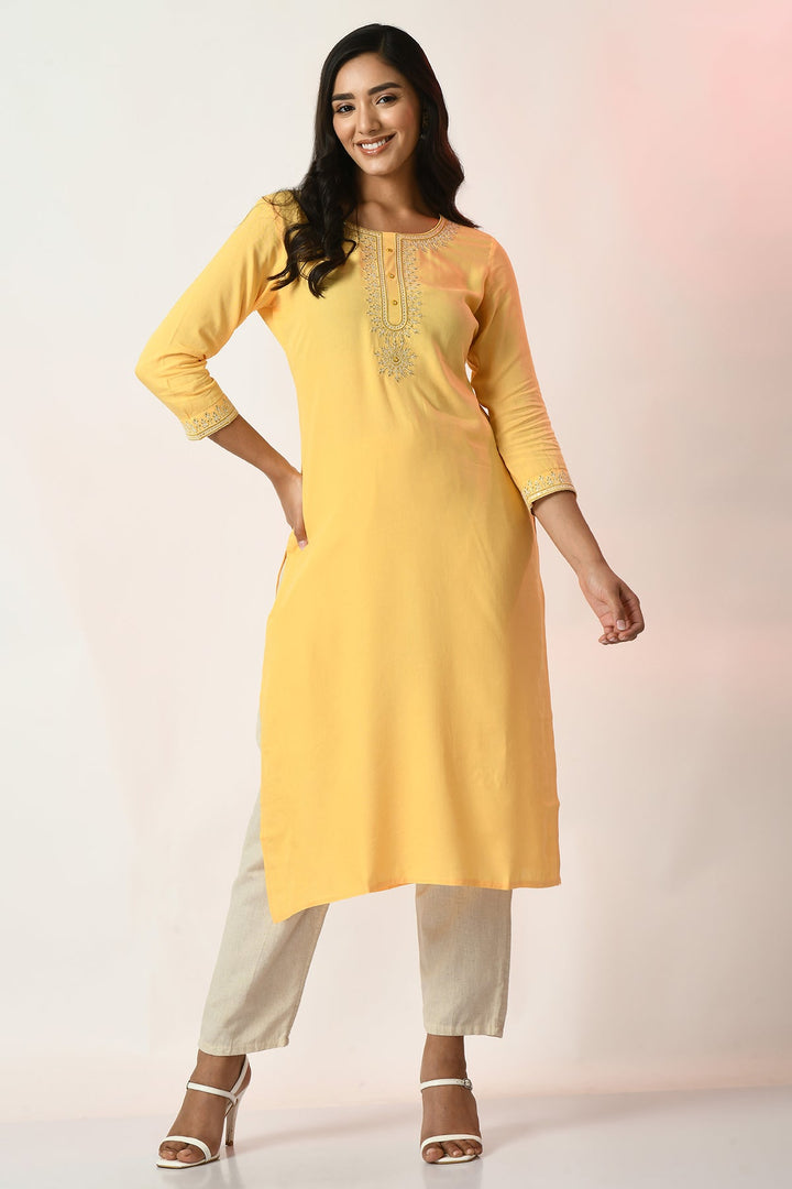 Yellow Yoke Embroidered Kurta
