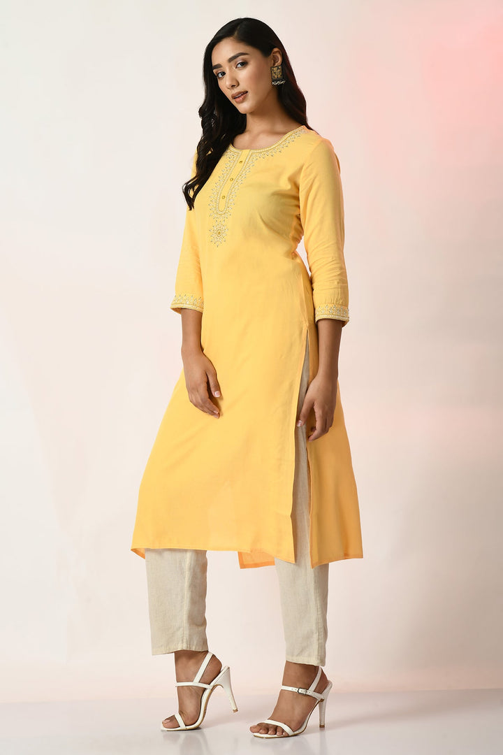 Yellow Yoke Embroidered Kurta