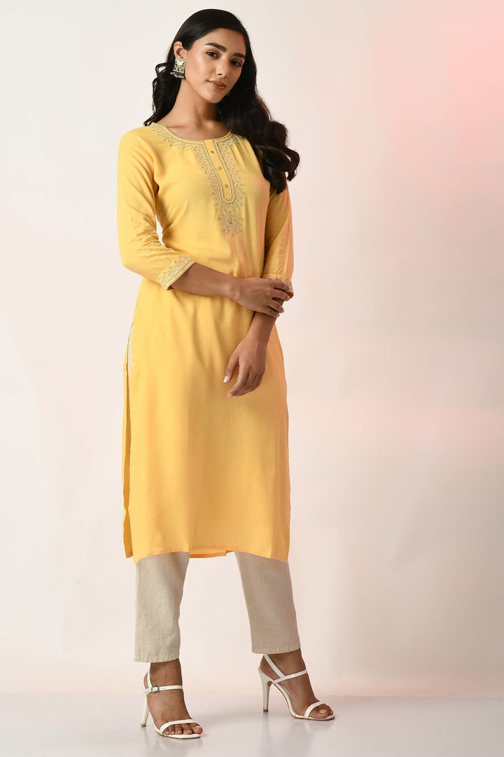 Yellow Yoke Embroidered Kurta