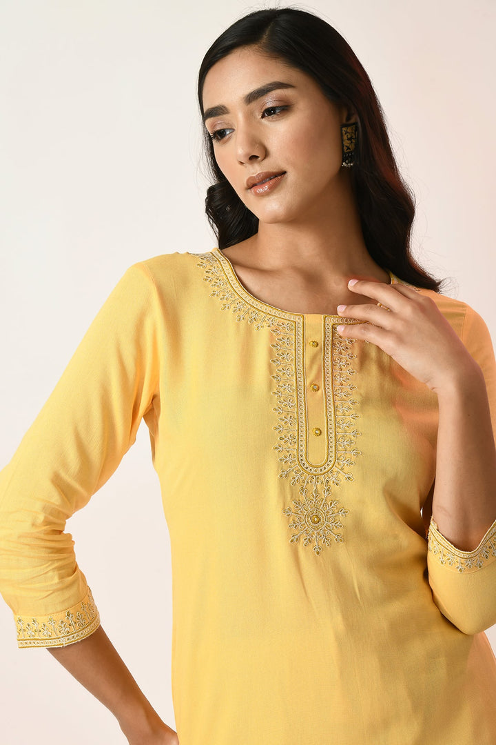 Yellow Yoke Embroidered Kurta