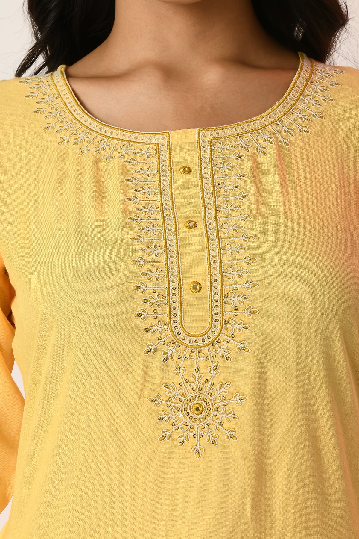 Yellow Yoke Embroidered Kurta