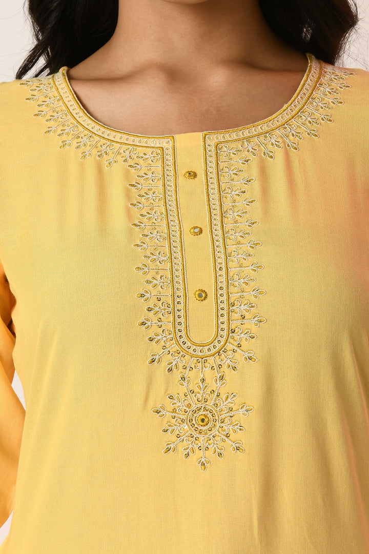 Yellow Yoke Embroidered Kurta