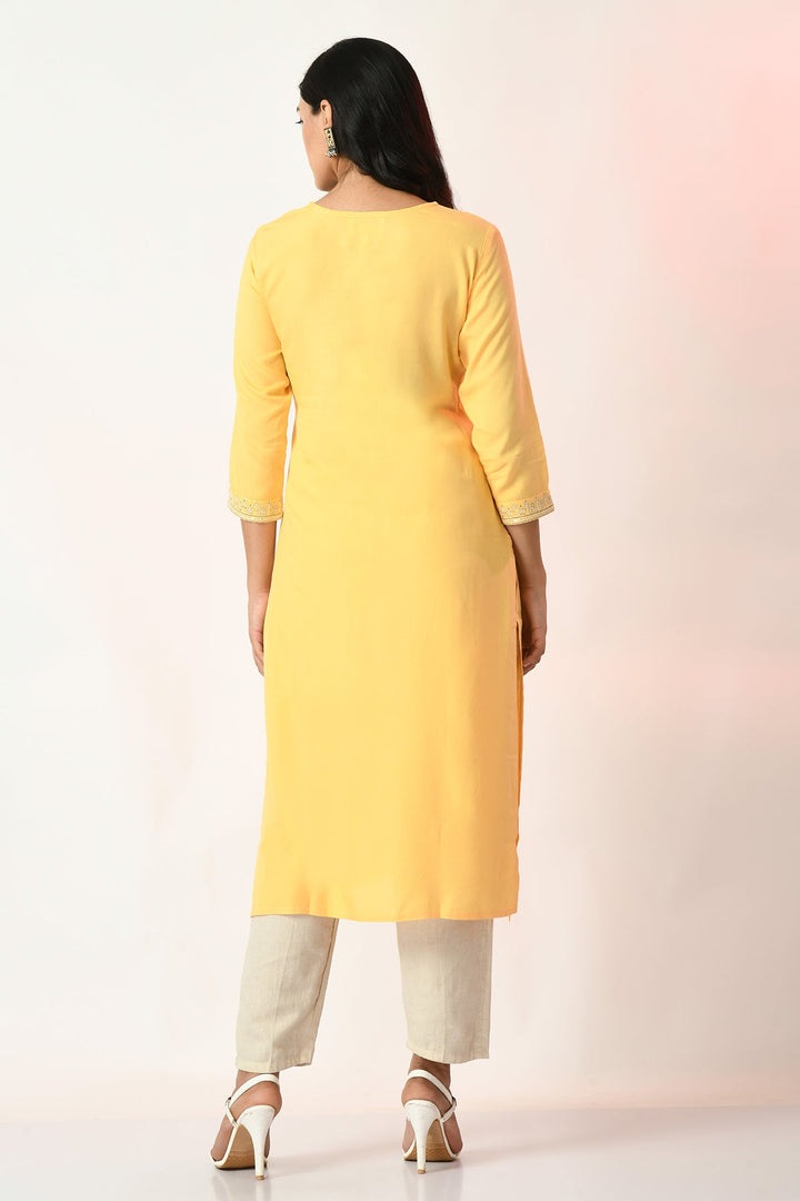 Yellow Yoke Embroidered Kurta