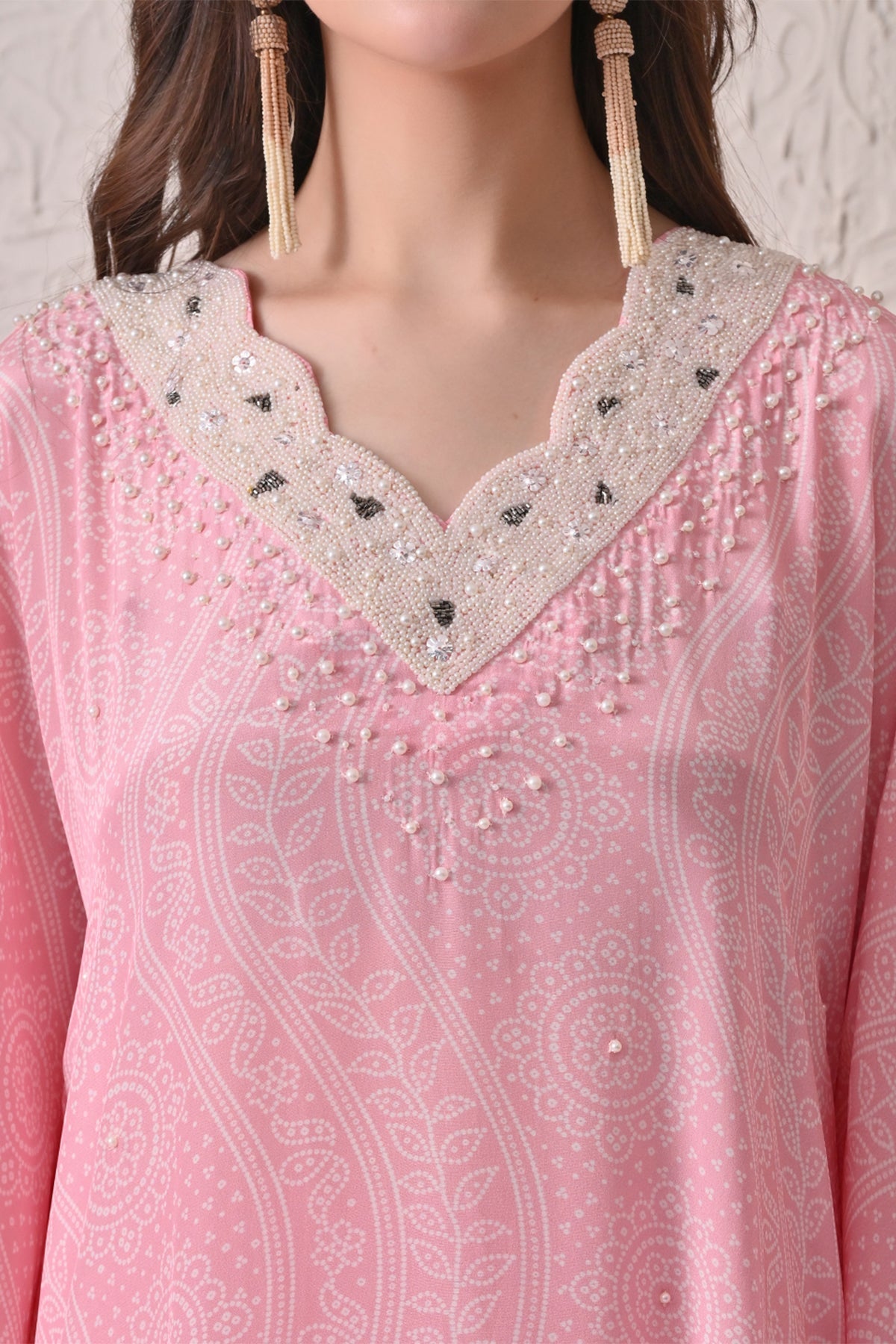 Pink Printed Kaftan Set