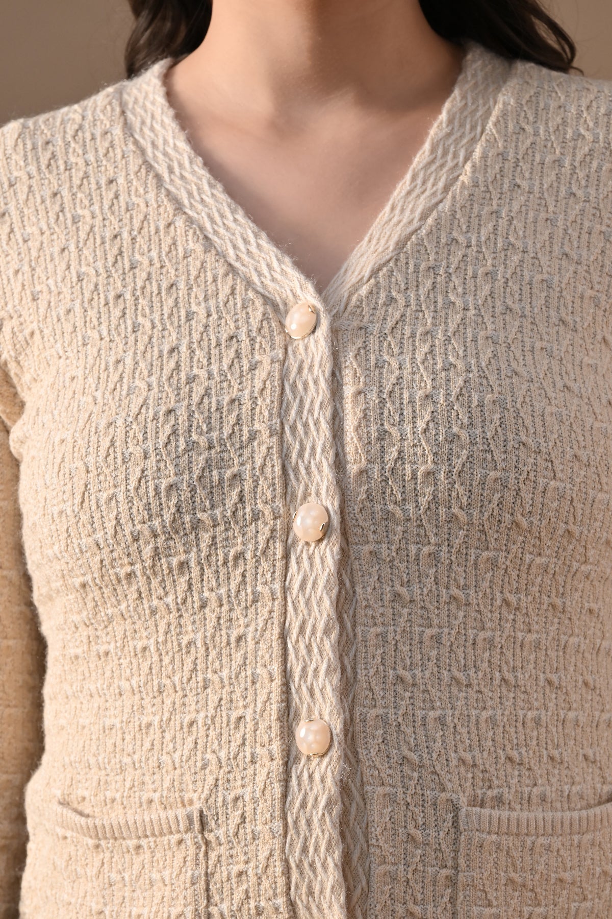 Winter Fawn Knitted V-Neck Cardigan