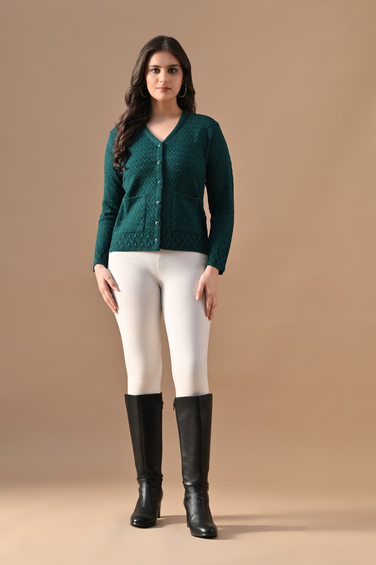 Winter Rama Green Knitted V-Neck Cardigan
