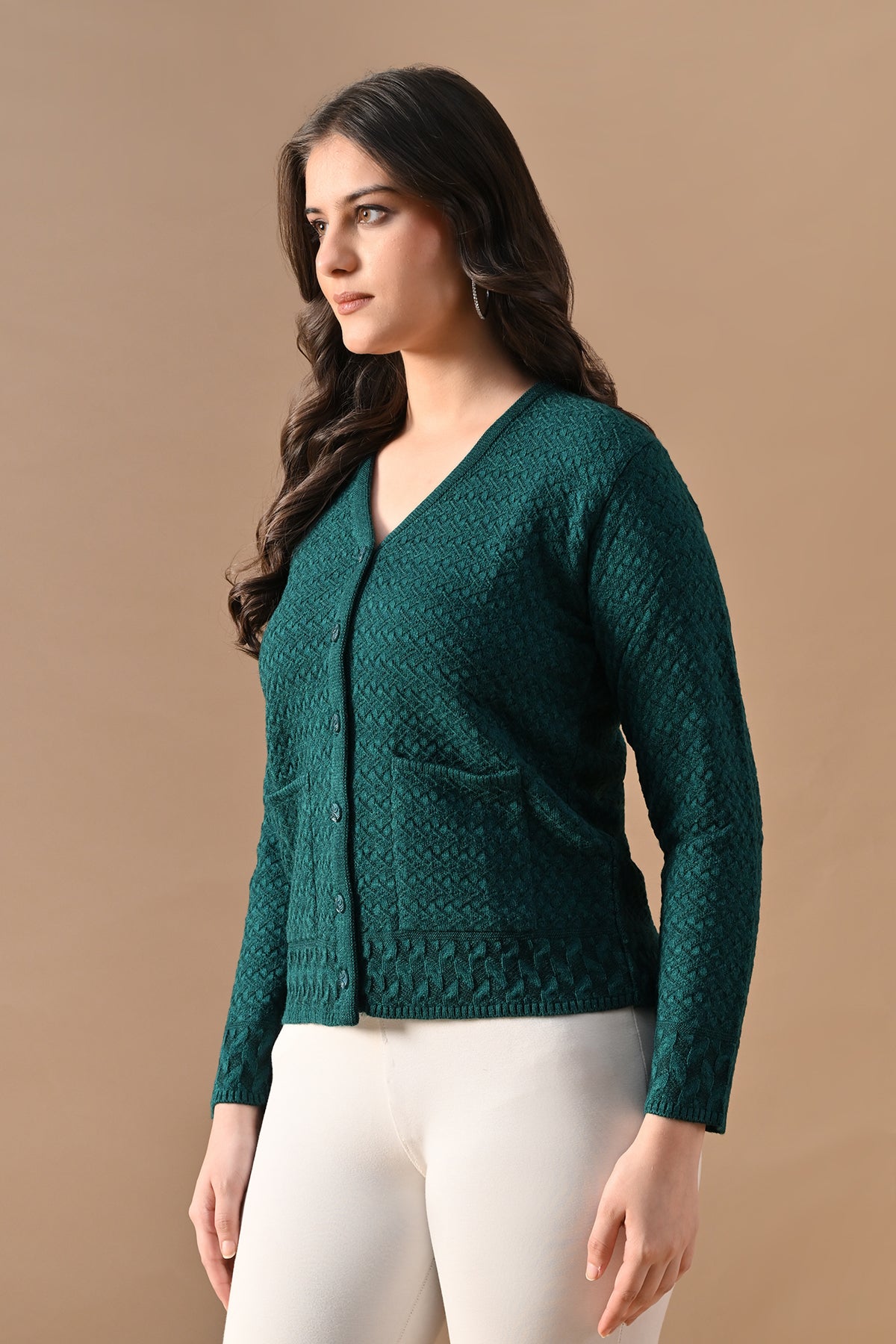 Winter Rama Green Knitted V-Neck Cardigan