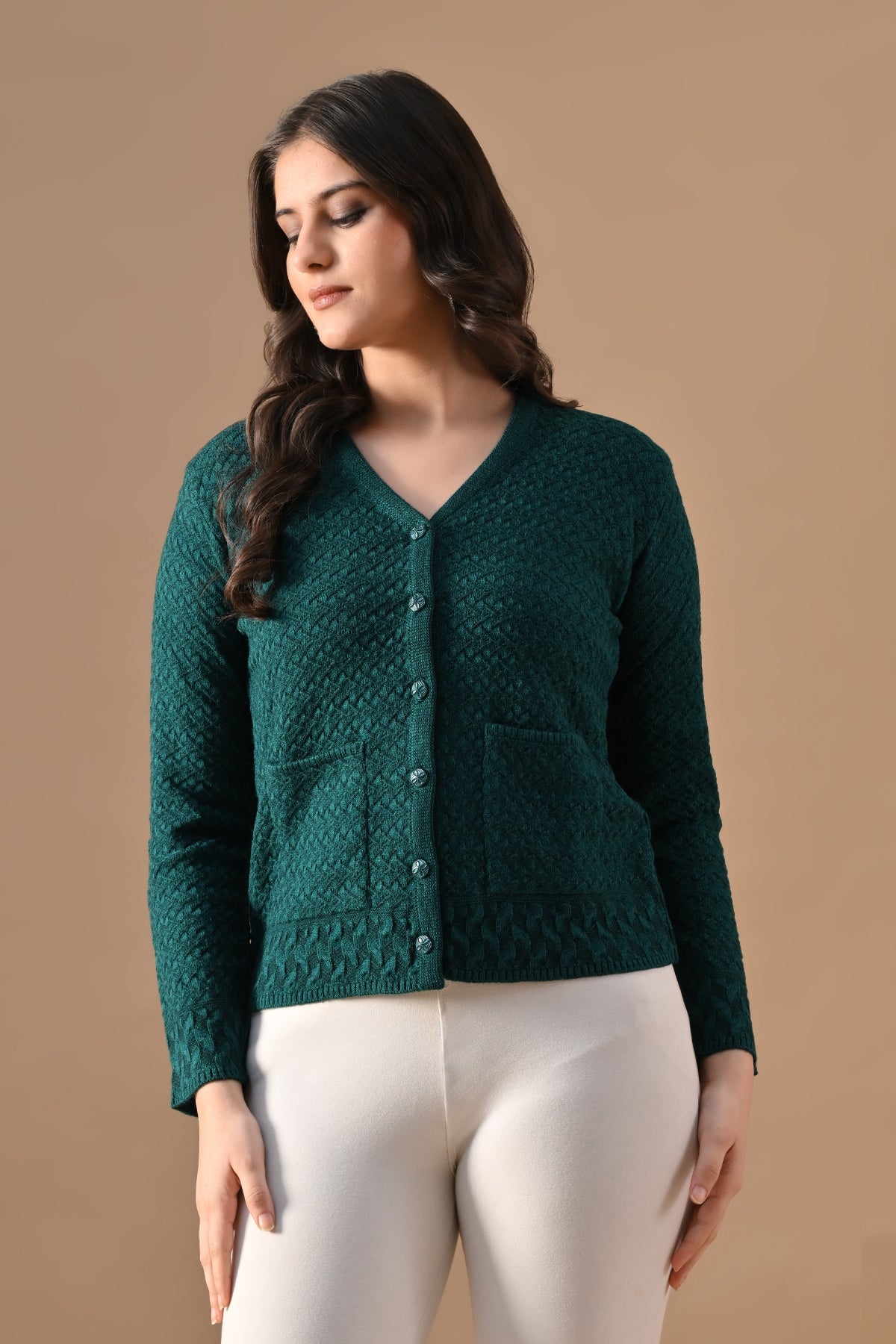 Winter Rama Green Knitted V-Neck Cardigan