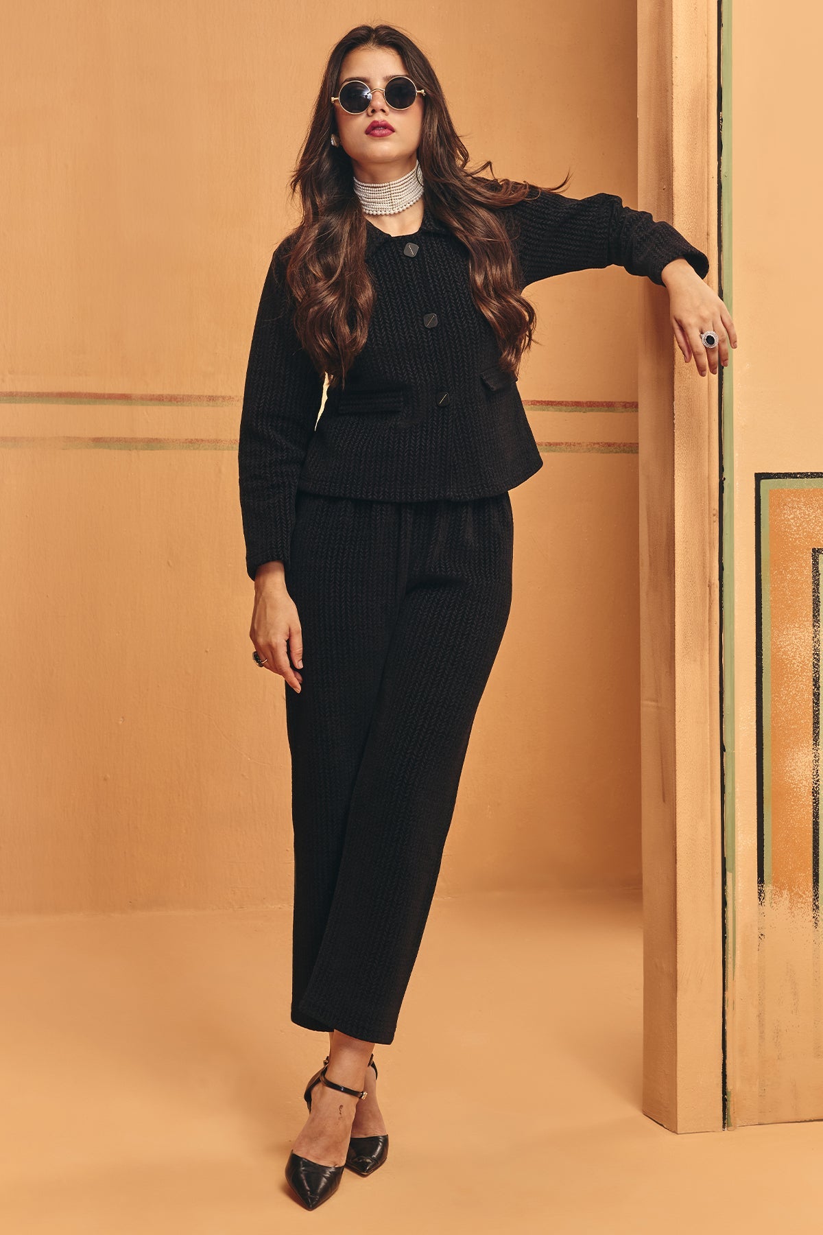Winter Black Self-Design Woven Co-Ord Set