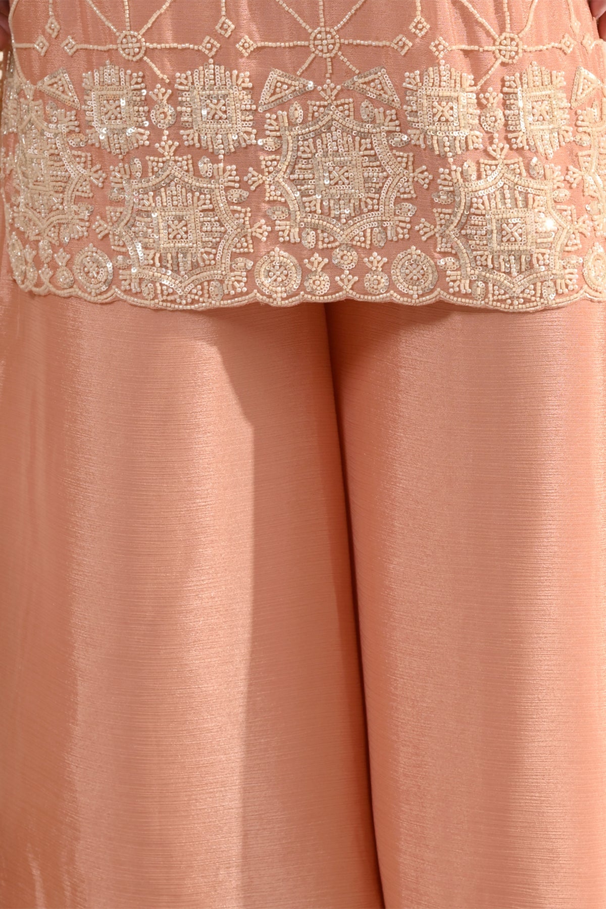 Peach Stone Embellished Chinon 3 Pcs Kurta Set