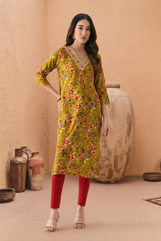Mustard Floral Printed Kurta
