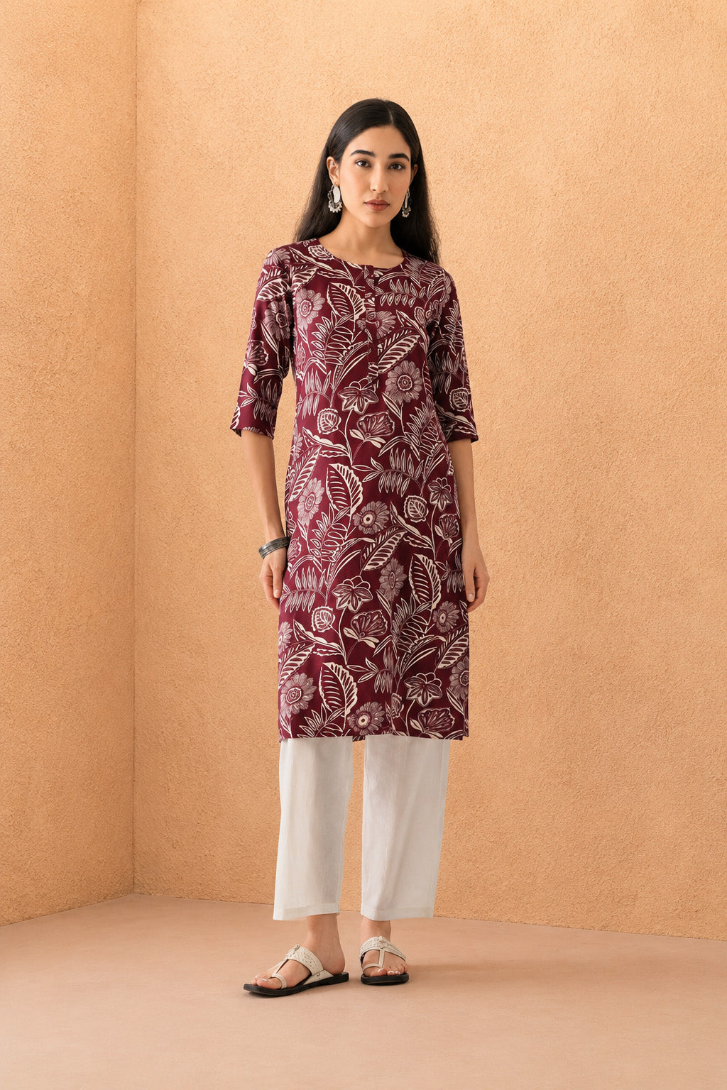 Wine Printed Kurta