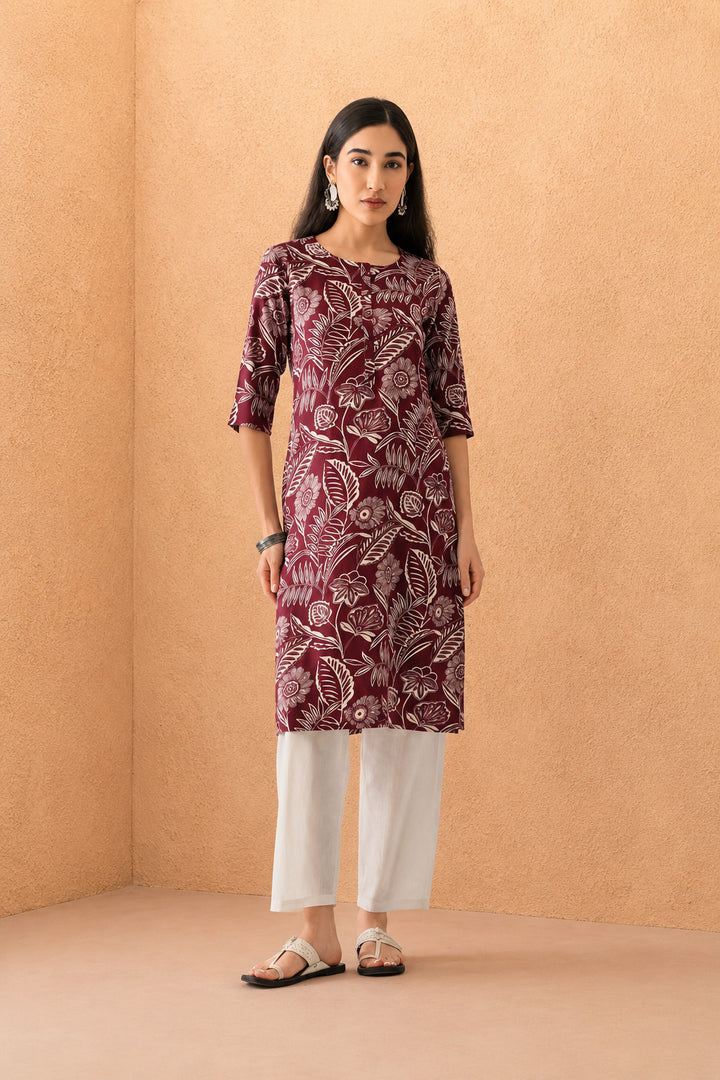Wine Printed Kurta