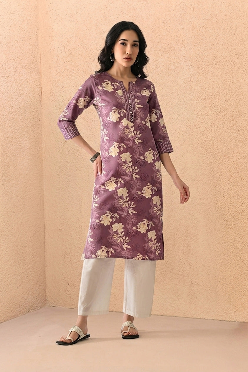 Purple Printed Kurta