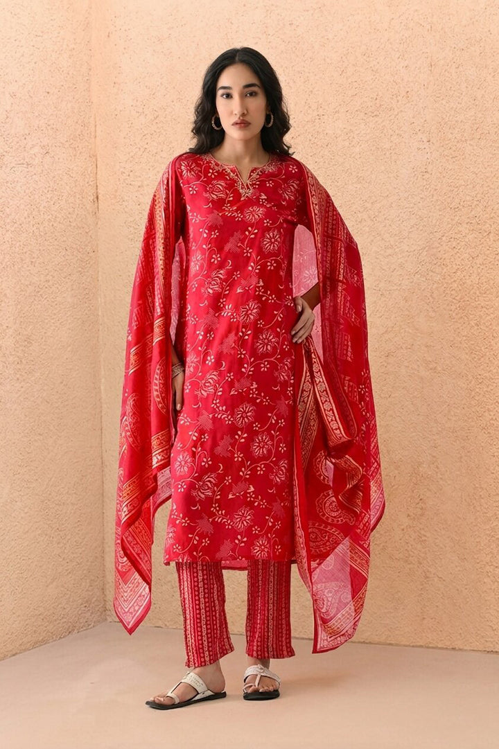 Pink Printed Kurta Set(3 Piece)