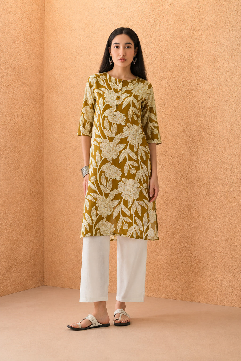 Mustard Printed Kurta