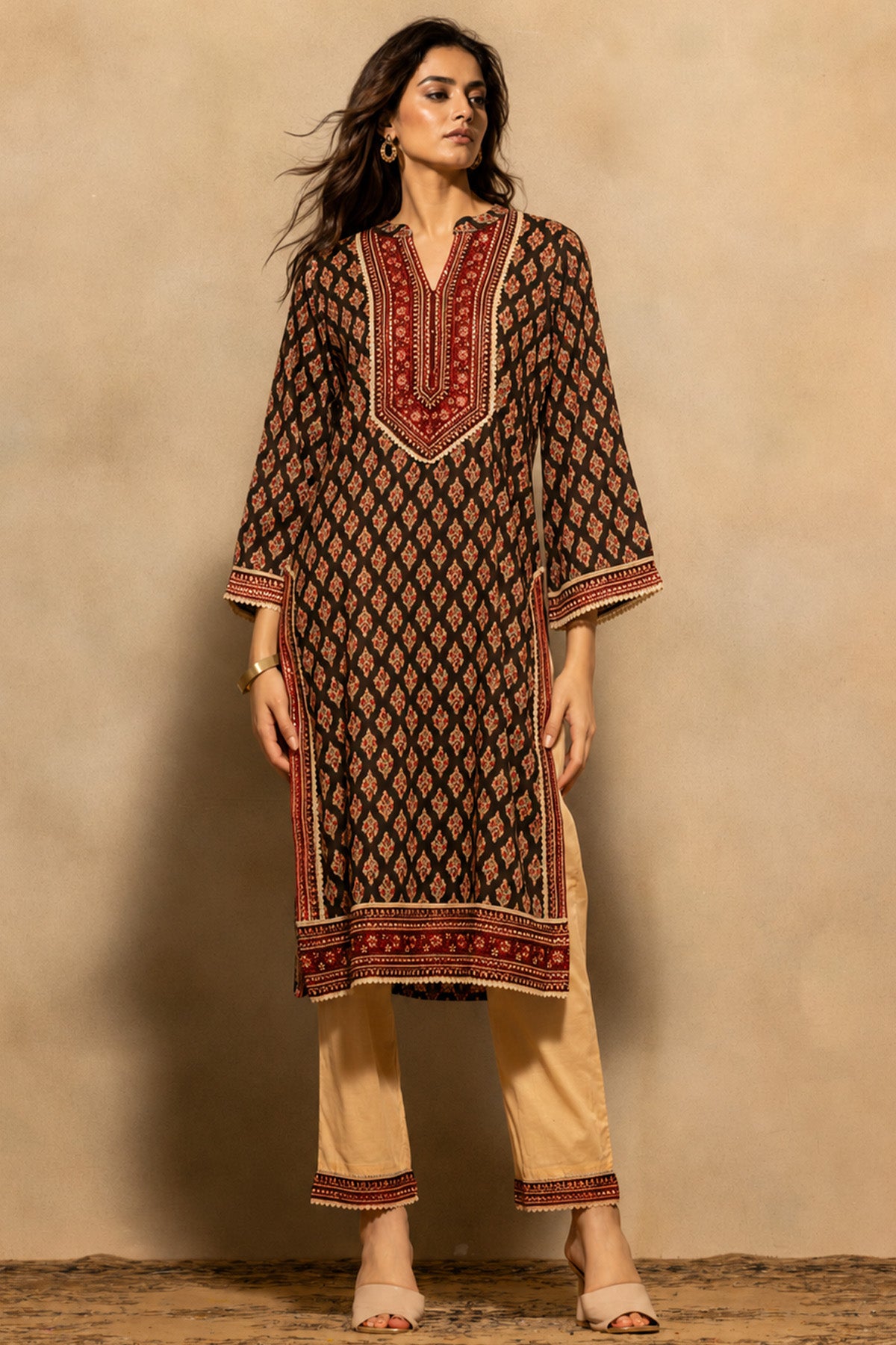 Black Printed Kurta 2 Pcs Set
