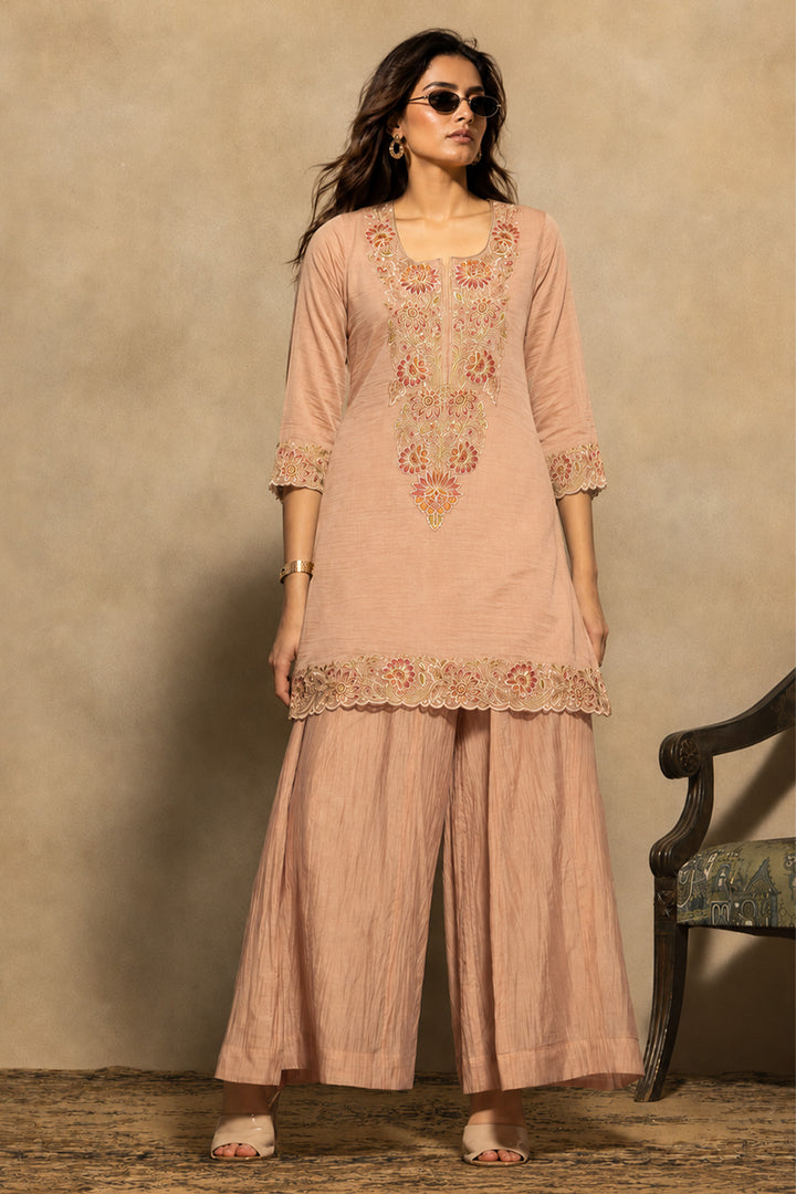 Pink A-line Embroidered Kurta 3 Pcs Set
