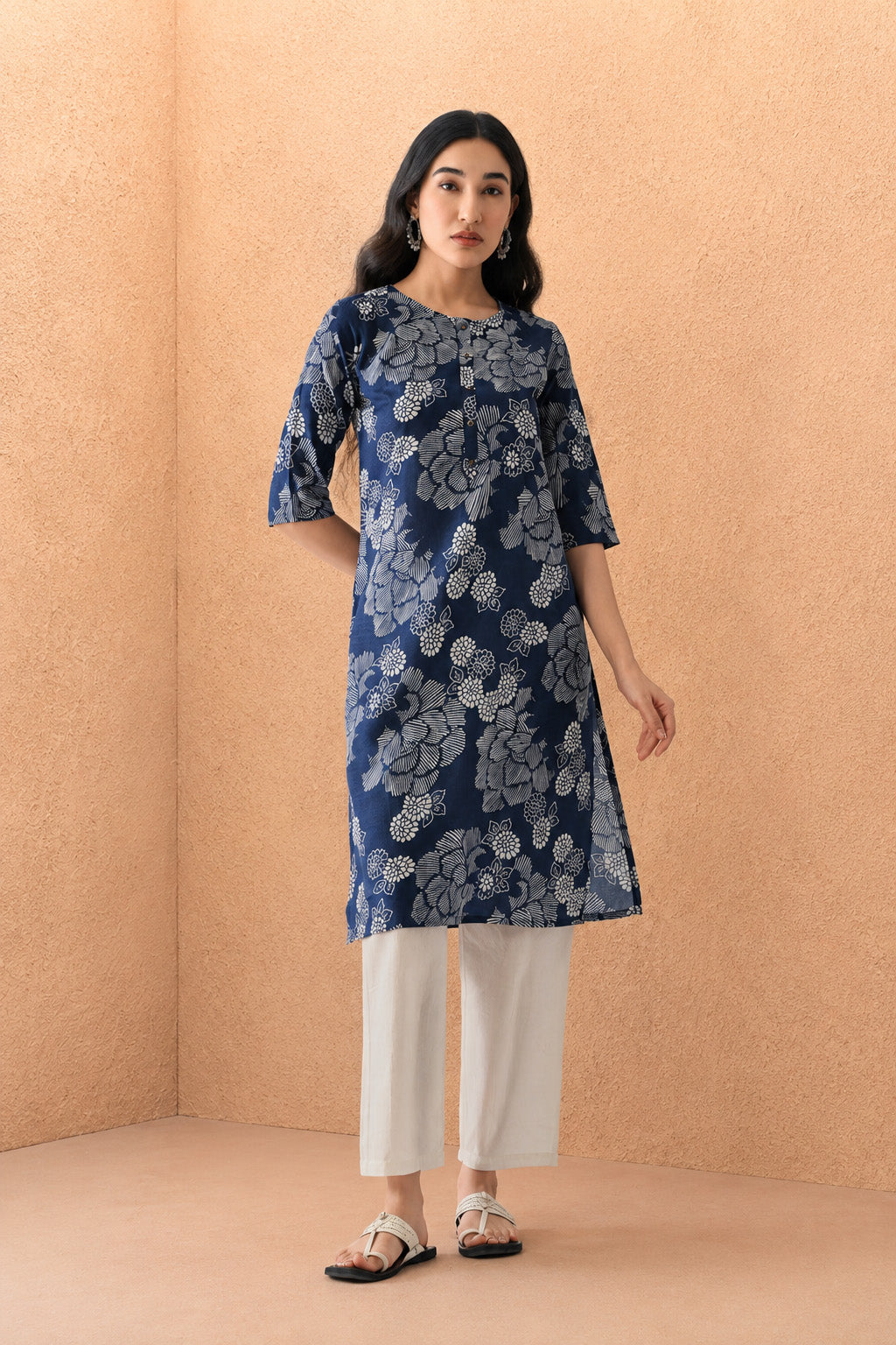 Navy Blue Printed Kurta