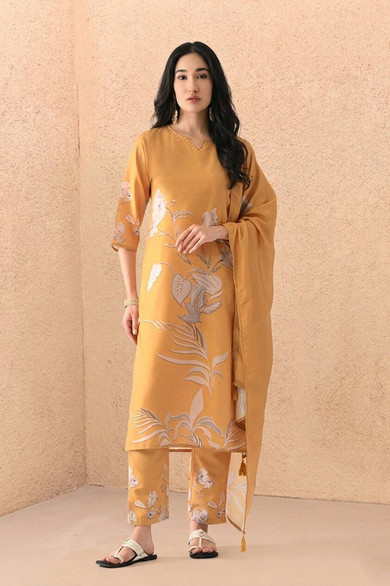 Mustard Printed Kurta Set(3 Piece)