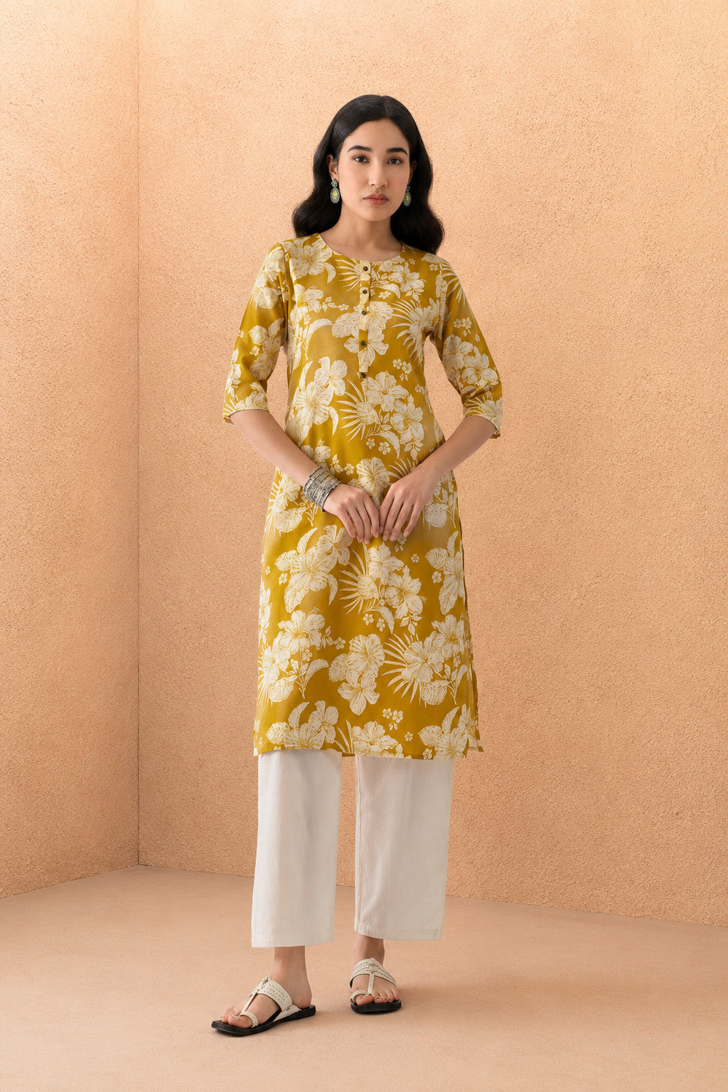 Yellow Printed Kurta