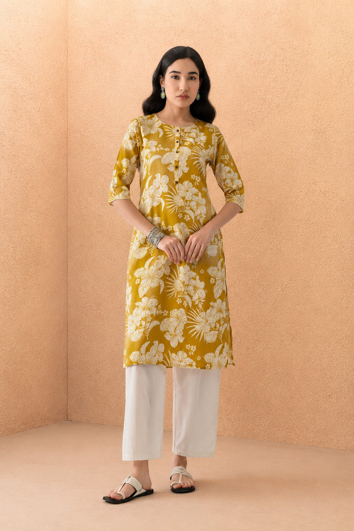 Yellow Printed Kurta