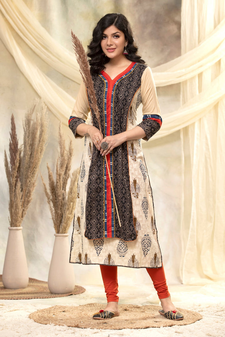 Cream Yoke Embroidered Kurta