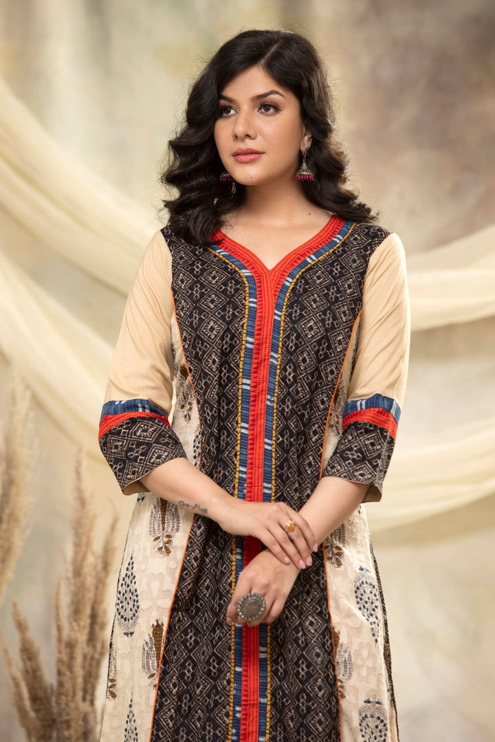 Cream Yoke Embroidered Kurta