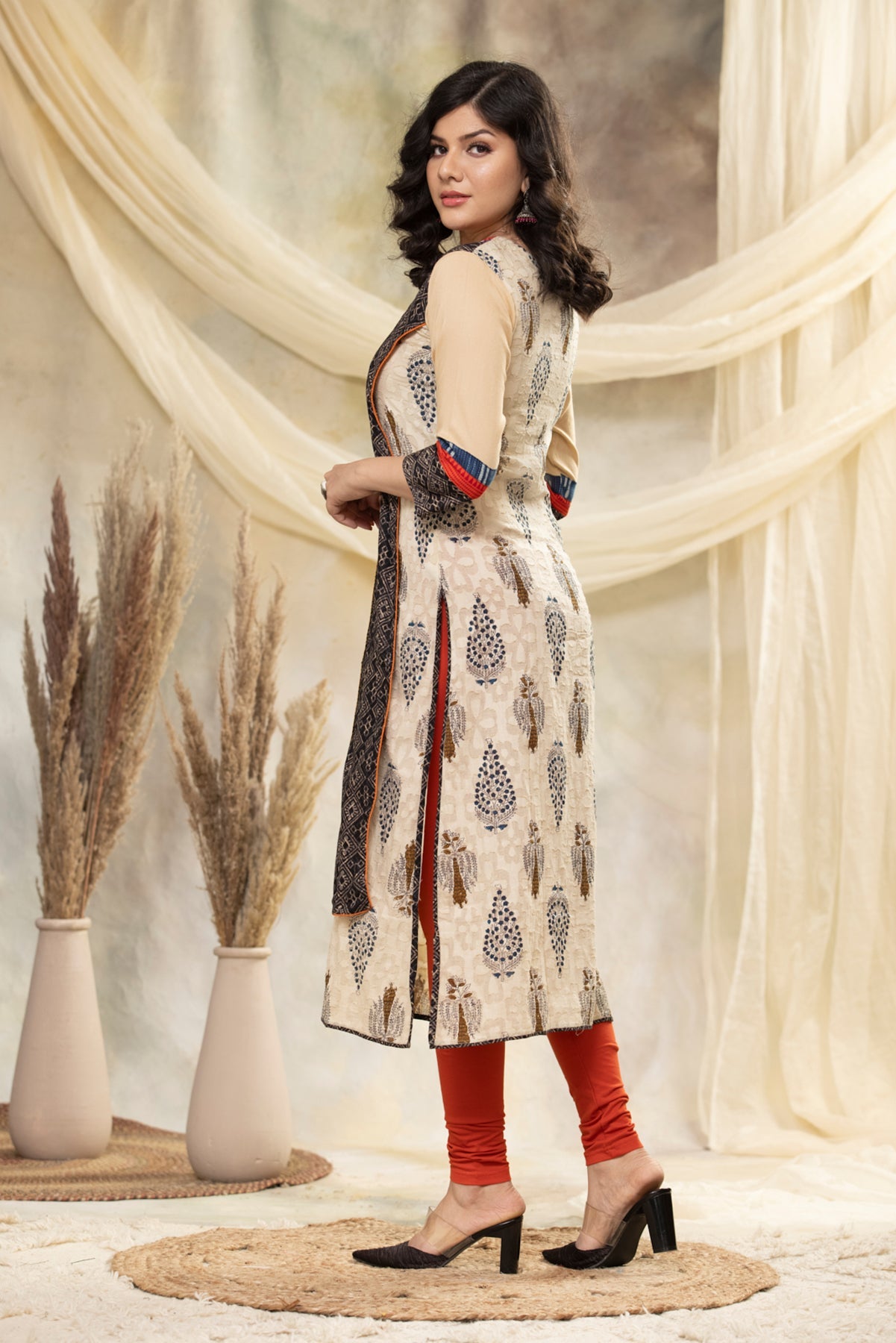 Cream Yoke Embroidered Kurta