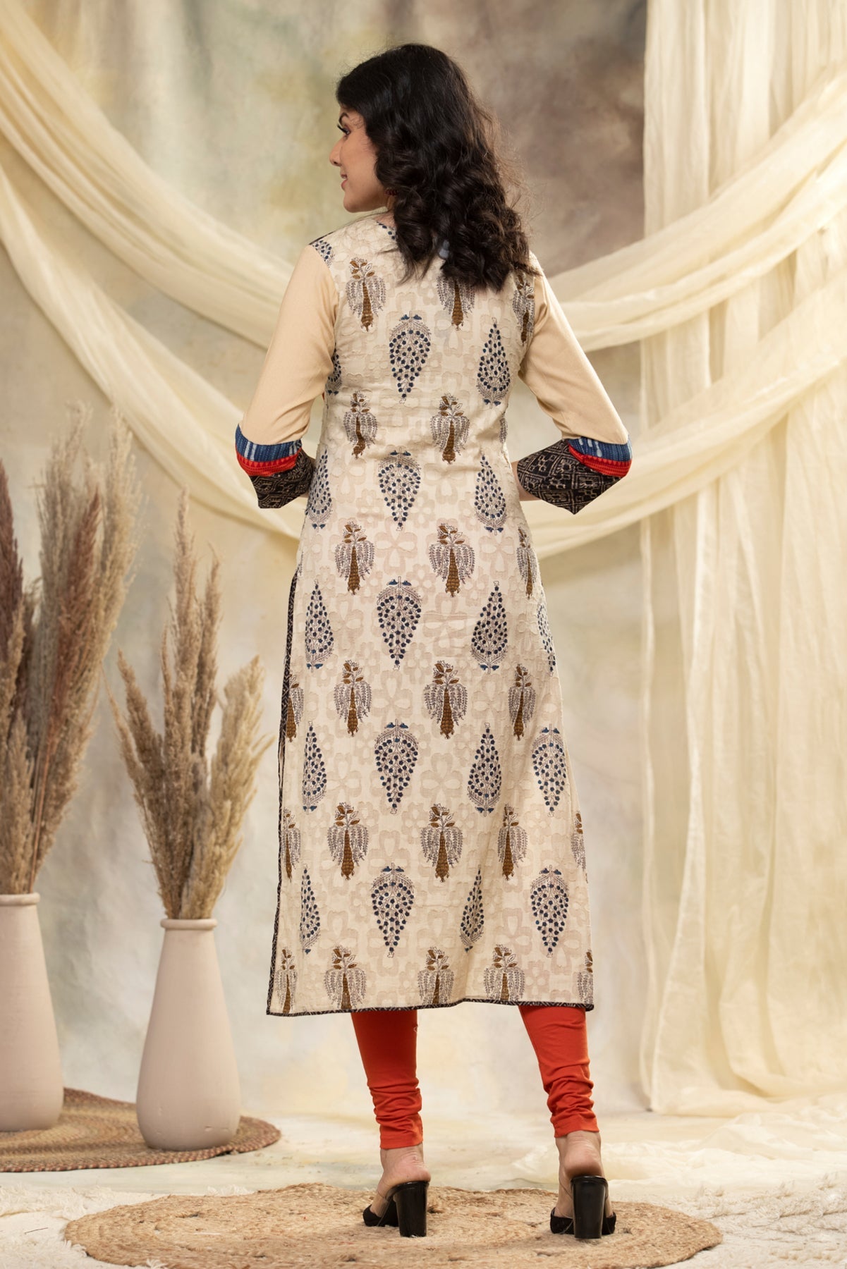 Cream Yoke Embroidered Kurta