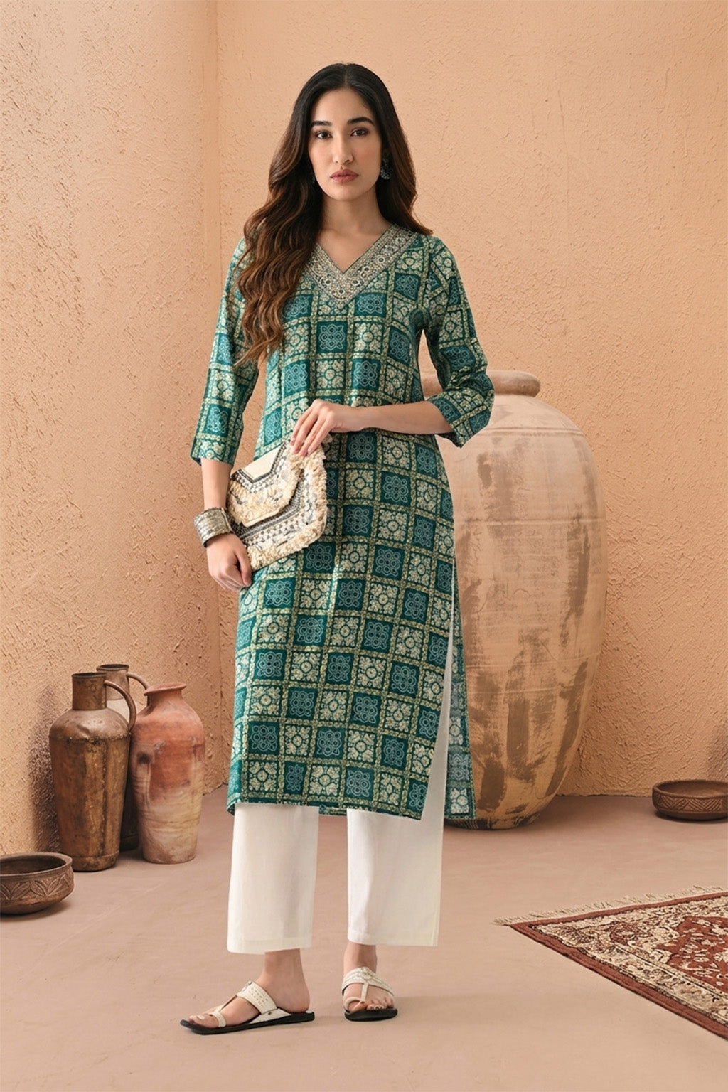 Sea Green Printed Kurta