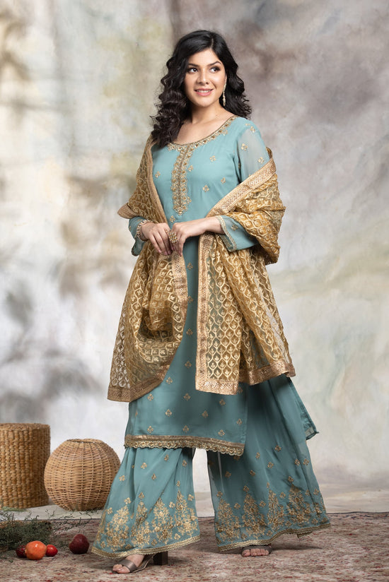 Green Embroidered Kurta & Sharara with Dupatta