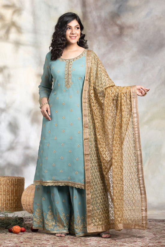 Green Embroidered Kurta & Sharara with Dupatta
